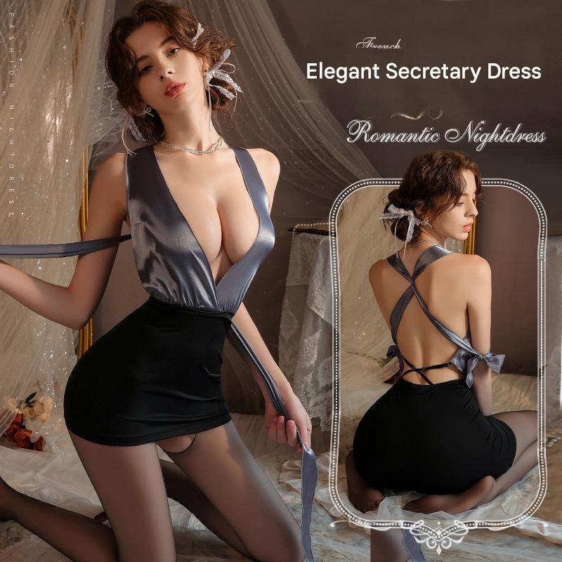 Deep V-neck bodycon secretary uniform