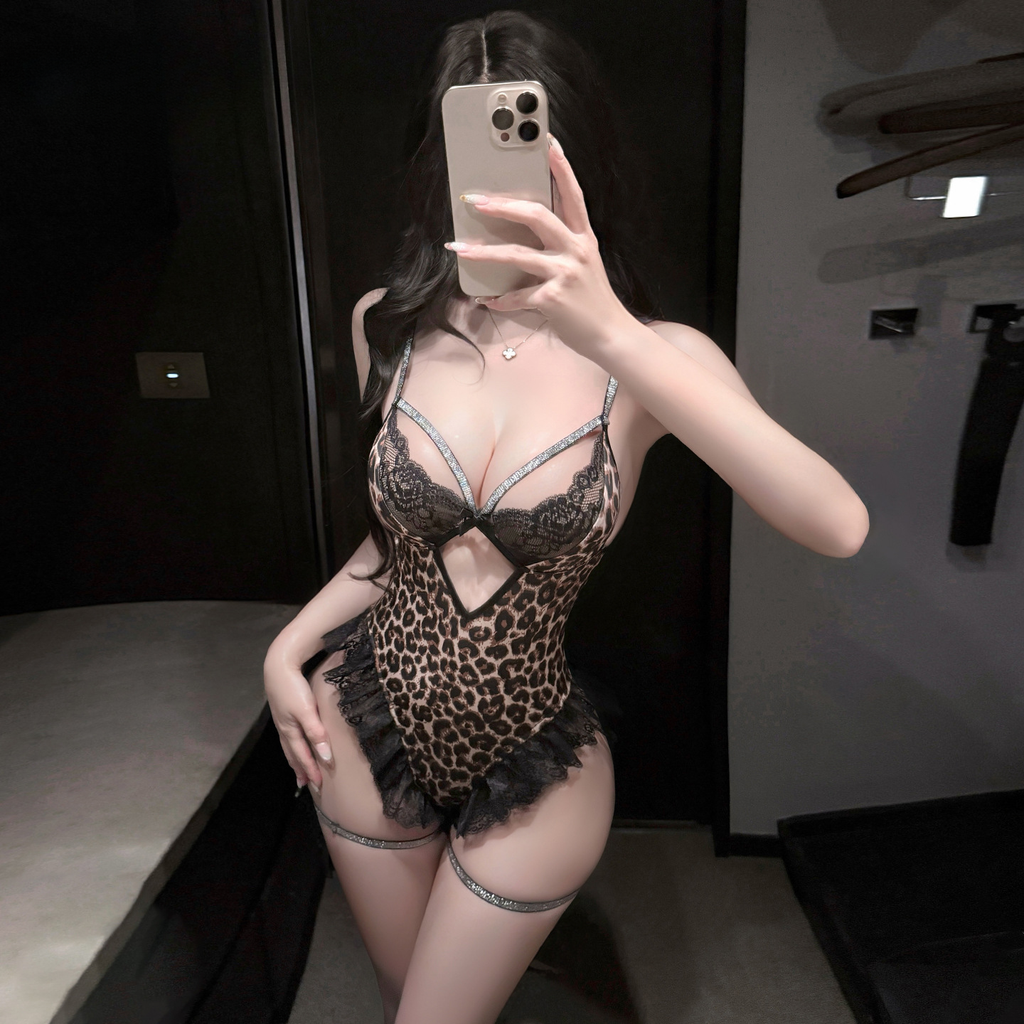 Shinyyep Lace leopard print sexy lingerie