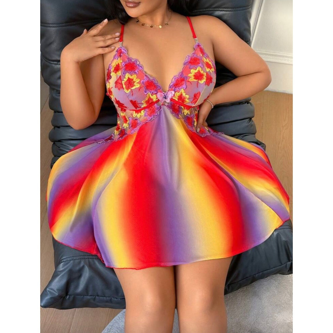 Shinyyep Colorful embroidered patchwork backless dress