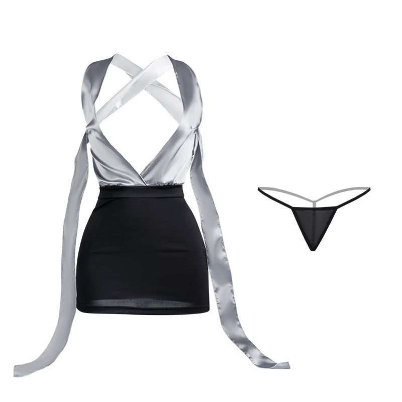 Deep V-neck bodycon secretary uniform