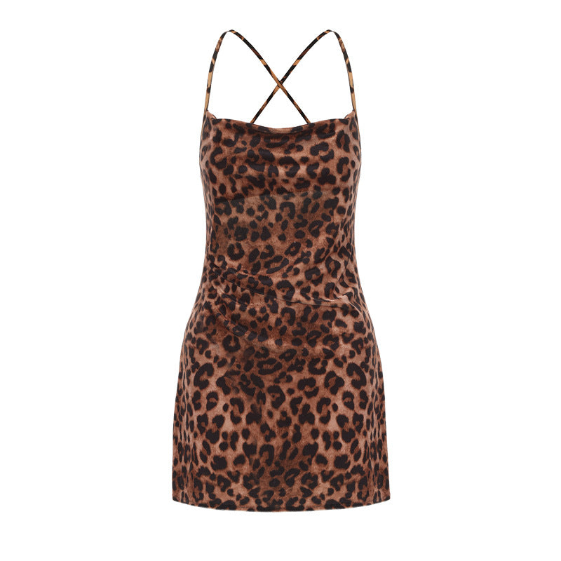 Shinyyep Leopard Print Spaghetti Strap Dress