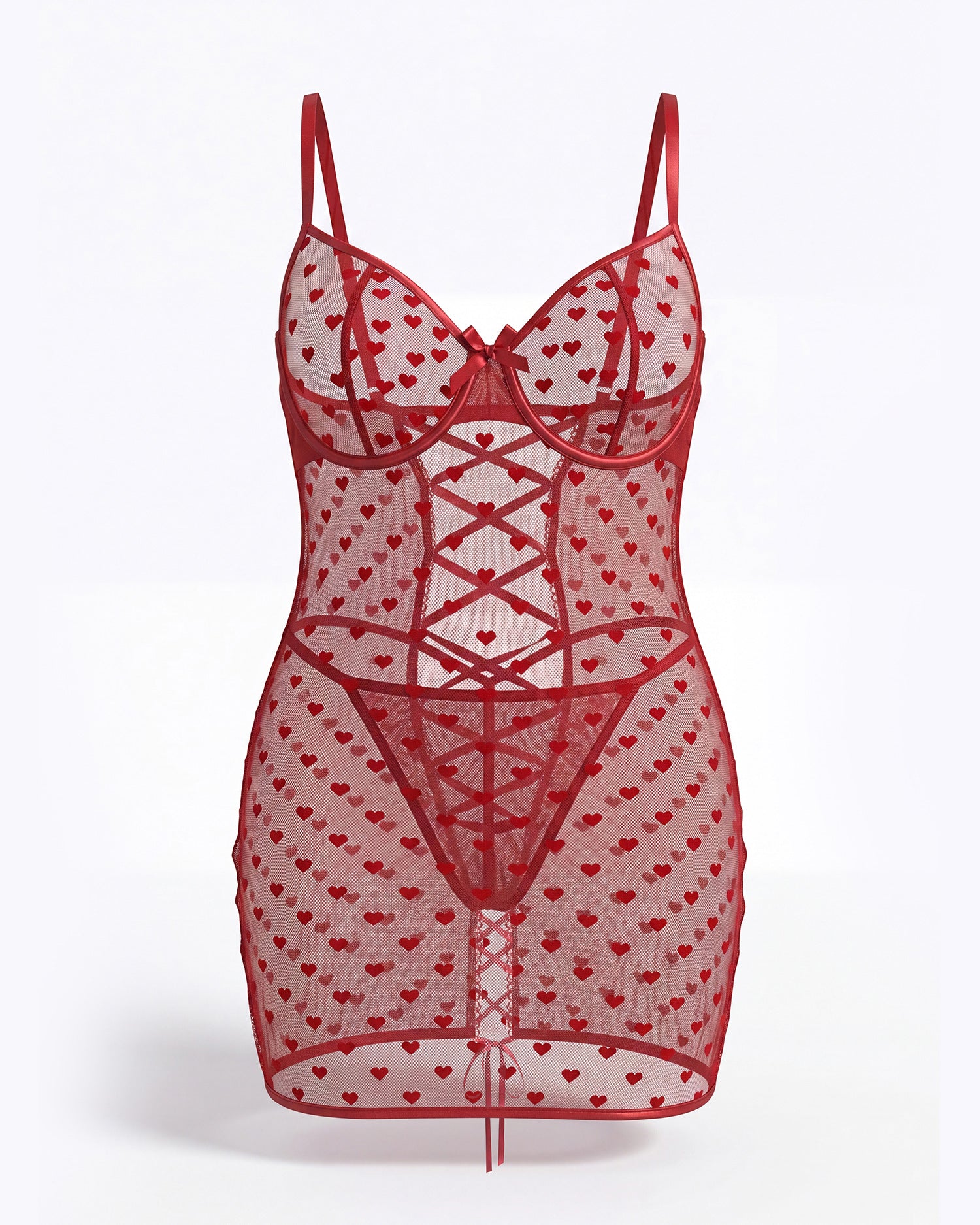 Shinyyep Heart-shaped lace mesh seductive sleepwear set