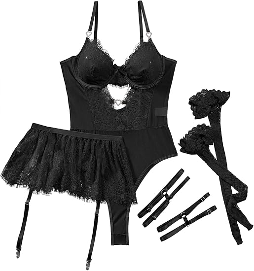 Shinyyep Women Lingerie Set Lace Bodysuit High Waisted