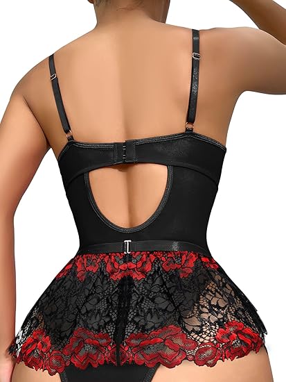 Shinyyep Women Lingerie Set Lace Bodysuit High Waisted