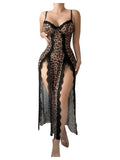 Shinyyep Women's Lace Leopard Print Nightgown Mesh
